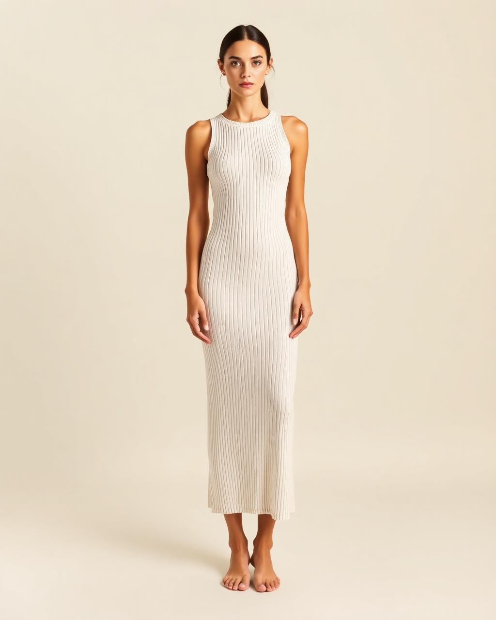 Ribbed Knit Tank Dress — Bone