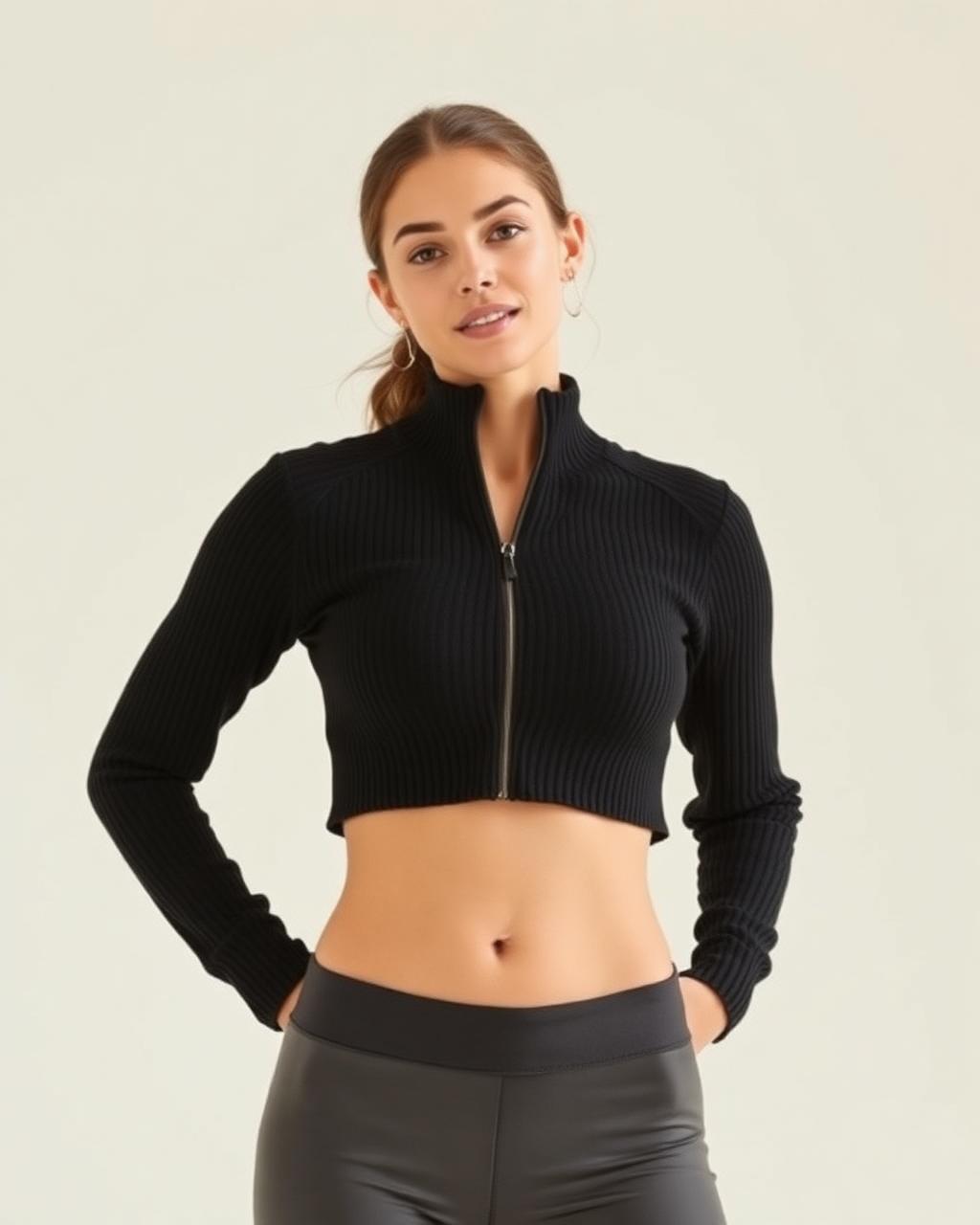 Scholar Knit Cropped Full-Zip — Black